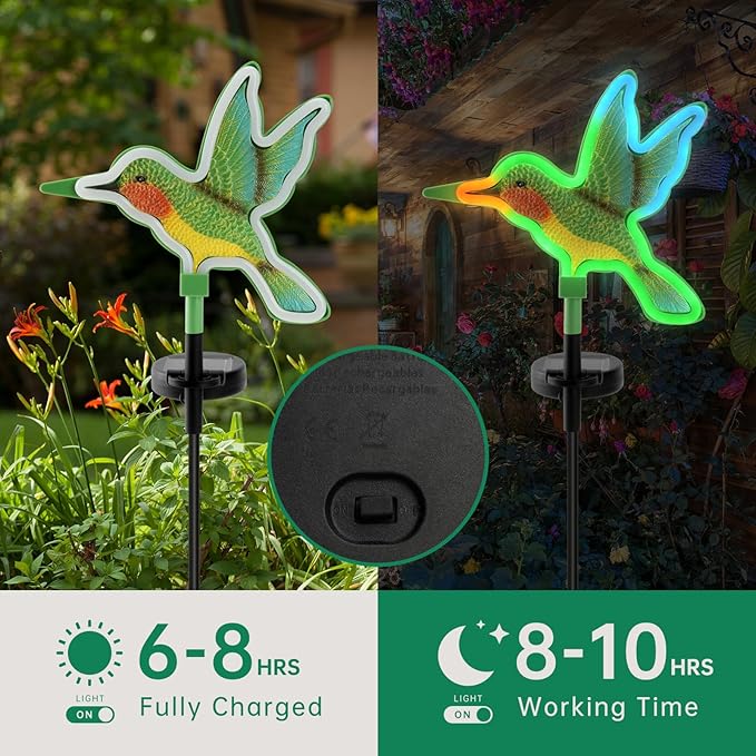 Solar Hummingbird Garden Lights, Halloween Outdoor Lights Decor,LED Hummingbirds Light Outside,Garden Solar Lights, Outdoor Decorations for Yard (2 Pack)
