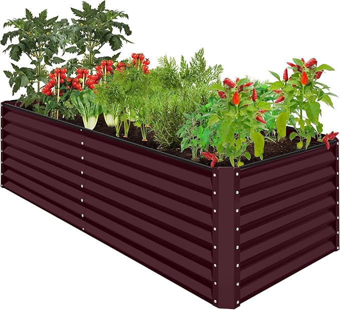 Best Choice Products 8x4x2ft Outdoor Metal Raised Garden Bed, Deep Root Planter Box for Vegetables, Herbs & Flowers, 478-Gallon Capacity, 100% Non Toxic Materials - Burgundy