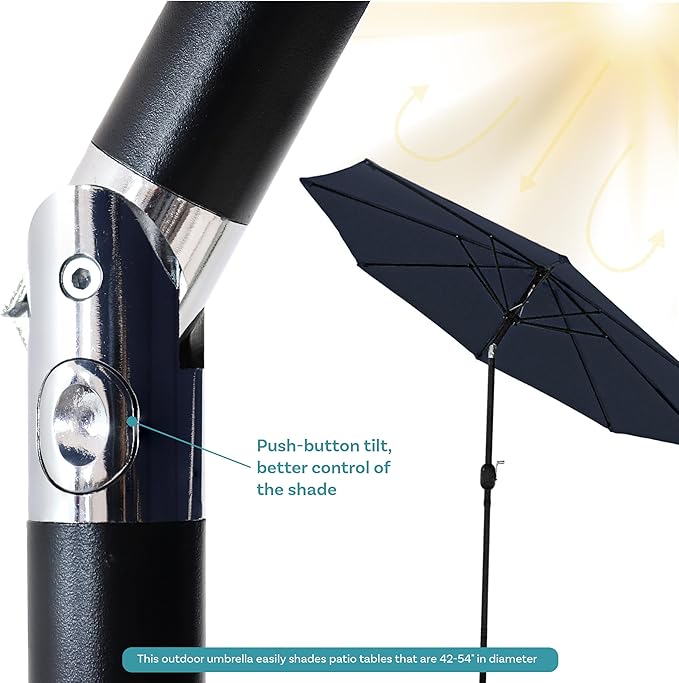 Sunnydaze Outdoor Patio Umbrella - Polyester Table Market Umbrella with Push-Button Tilt and Crank - 8 Sturdy Ribs - Navy Blue - 9ft
