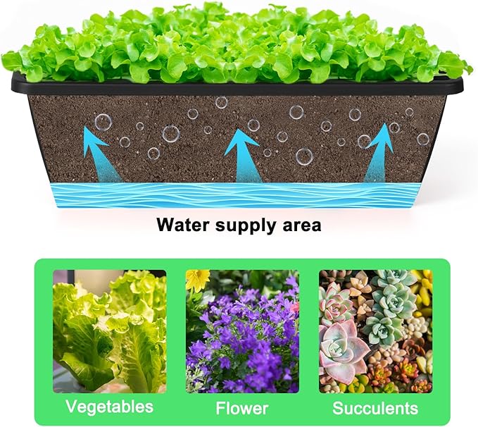 YBING Railing Planter Boxes 6 PCS Black Rectangle Railing Flower Box with Adjustable Bracket Window Deck Hanging Planters Boxes for Outdoor Patio