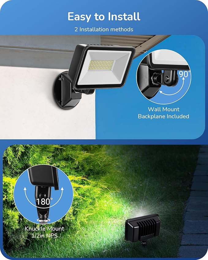 EDISHINE 10000LM LED Flood Light Outdoor,2 Pack 73W Outdoor Security Light, 5000K Daylight White, IP65 Waterproof Flood Lights for Garage, Backyard, Patio, Garden, Porch, Stair