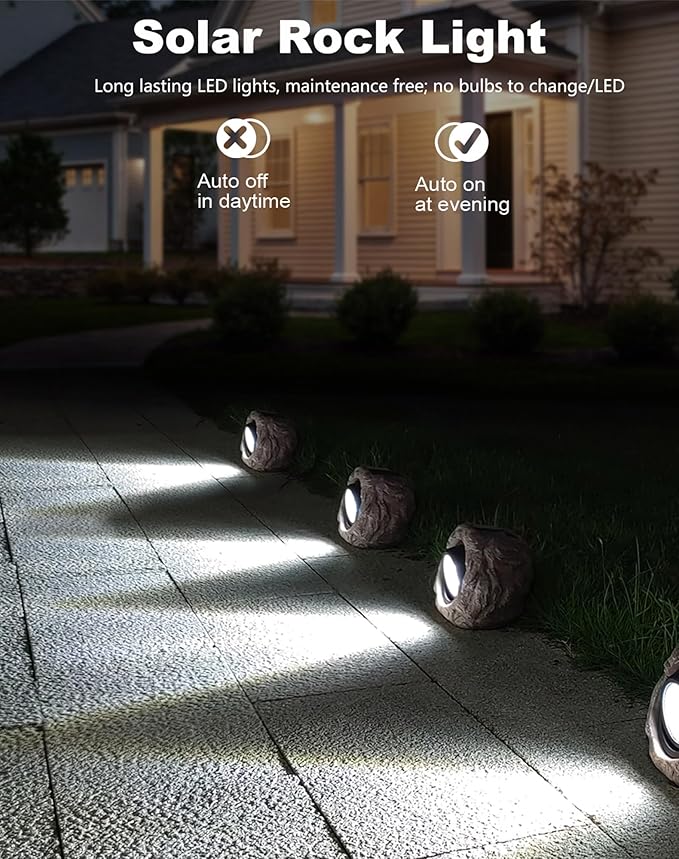 Outdoor Solar rock lights,IP65 Waterproof LED Super Bright spotlights, suitable for house exteriors, stairways, garden statues, sidewalks, pond rock landscapes, and palm tree display lighting- 2Pcsk