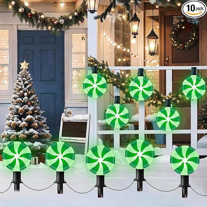 Ultimate Unicorn Christmas Lollipop Pathway Lights for Christmas Decoration, 10 LED Christmas Peppermint String Lights Green, Lollipop Pathway Lights with Stakes for Garden Christmas Decor