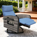 Outdoor Recliner Chair Set of 2, Wicker Patio Recliners with Adjustable Backrest and Extended Foot Rest, Reclining Patio Chairs with Flip Table & Removable Cushion Cover for Porch