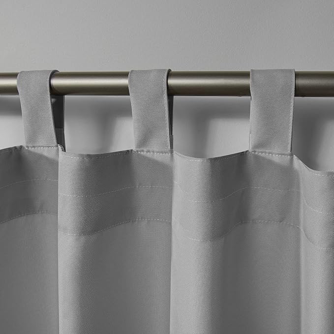 Exclusive Home Cabana Solid Indoor/Outdoor Light Filtering Hook-and-Loop Tab Top Curtain Panel, 54"x96", Cloud Grey, Set of 2