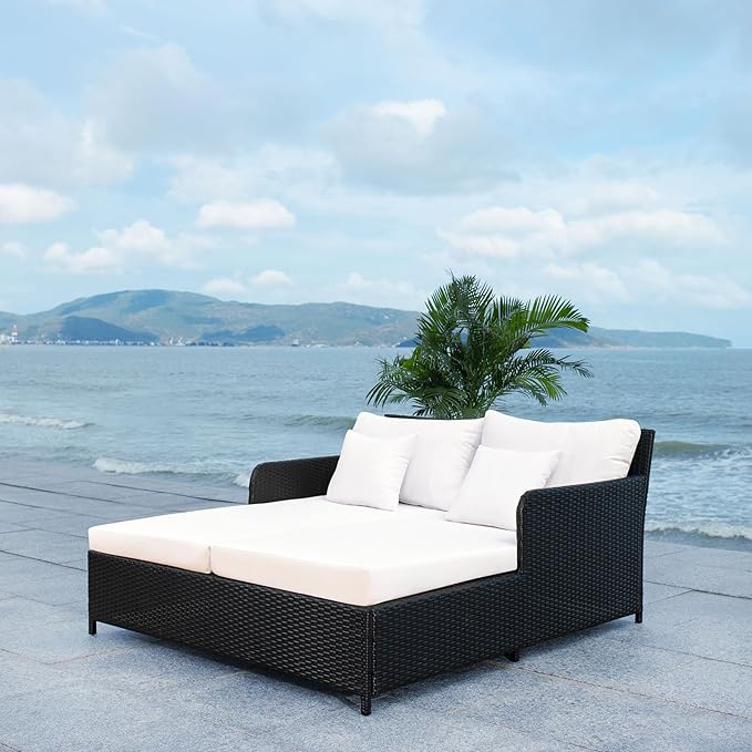 Safavieh PAT7500A Outdoor Collection Cadeo Black and White Cushion Daybed