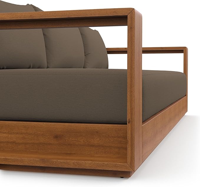 Modway Tahoe Acacia Wood Outdoor Patio Sofa in Natural Cocoa with Weather-Resistant Cushions - Ideal as a Porch Couch or Sunroom Sofa