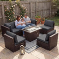 NICESOUL 7 Piece Large Size Outdoor Patio Furniture Set with Fire Pit, 29.3'' High Back Deep Seat Sectional Conversation Sets, Heavy Duty Modern Backyard Sitting, Brown Rattan and Dark Grey Cushion
