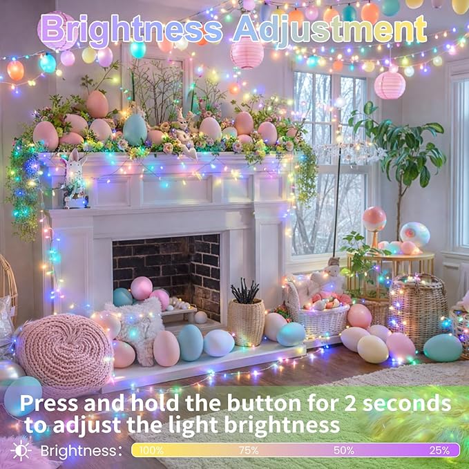 Connectable 200 LED Easter Lights Indoor Outdoor with Timer, 66FT 13 Modes Easter Pastel Lights Multicolor Lights, Waterproof Twinkle Fairy Lights Plug in Clear Wire for Christmas Bedroom Easter Decor