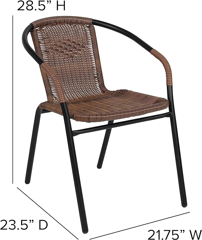 Flash Furniture Lila Modern Rattan Indoor/Outdoor Stackable Dining Chairs, Stacking Rattan Bistro Chairs for Patio or Restaurant, Set of 2, Brown