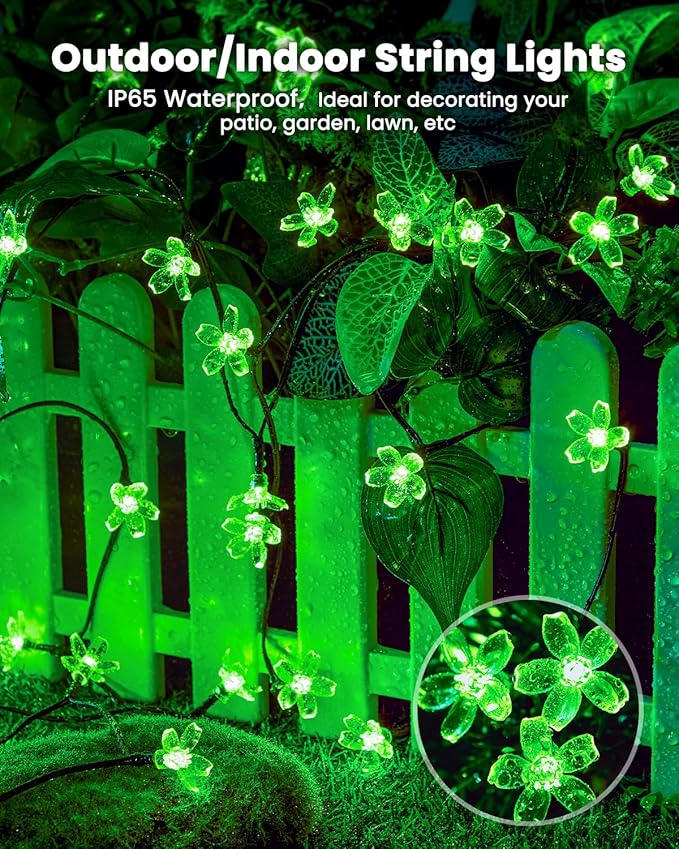 Brightown 60 LED Flower Solar Lights String Outdoor Waterproof Fairy Lights for Garden Yard Fence Patio Christmas Tree Wedding Party Decor, Green