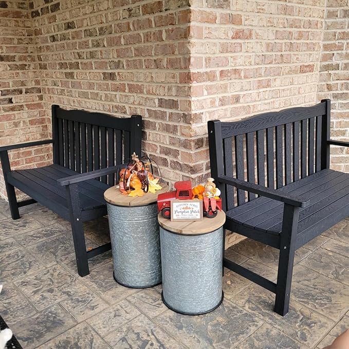 Stoog All-Weather 2-Person Outdoor Bench, 800 lbs Capacity HIPS Plastic Garden Bench for Patio, Backyard, Porch and Park, Never Fades & Rust-Proof, Black