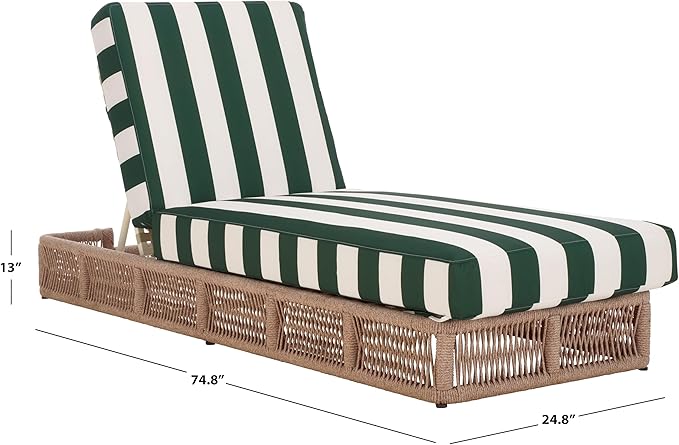 SAFAVIEH Outdoor Collection Gillian Heather Tan & Hunter Green Stripe Chaise Lounge Chair (Fully Assembled)