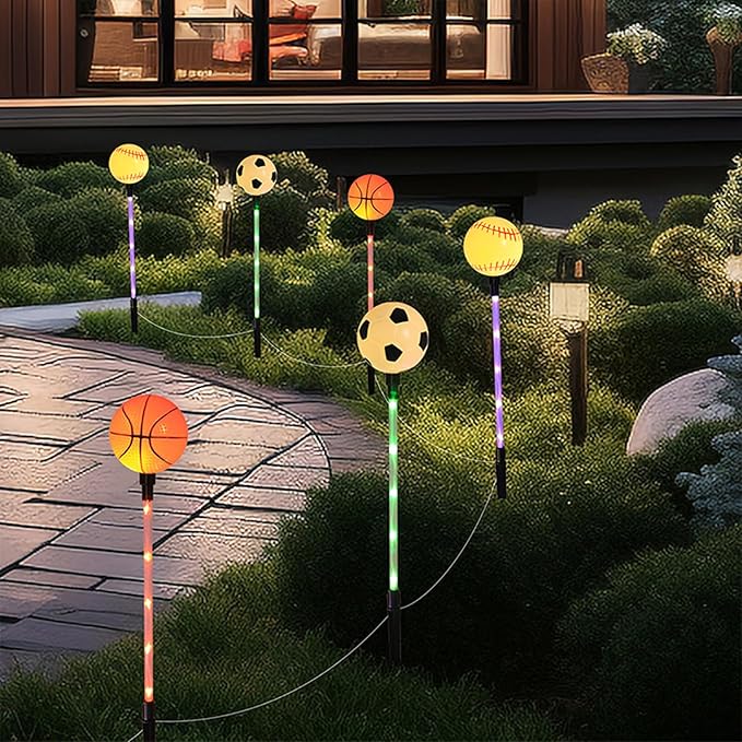 Solar Lights Outdoor, Baseball Soccer Basketball Theme LED Stake Light for Garden Yard Pathway Patio Walkway Landscape Decoration