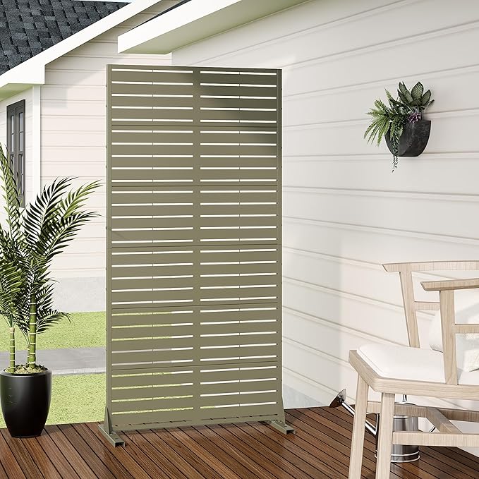 Casaphoria Metal Privacy Screen Outdoor, 72" H x 35" W Freestanding Decorative Privacy Screen for Patio Deck Balcony Garden with Stable Base, Green-Louvered
