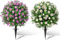 Artificial Topiary Bushes for Outdoors with Spike, Boxwood Ball Fake Shrubs UV Resistant Faux Plants for Indoor Outdoor Fall Thanksgiving Halloween Decor (Sunflower Boxwood Colorful -2 Packs)