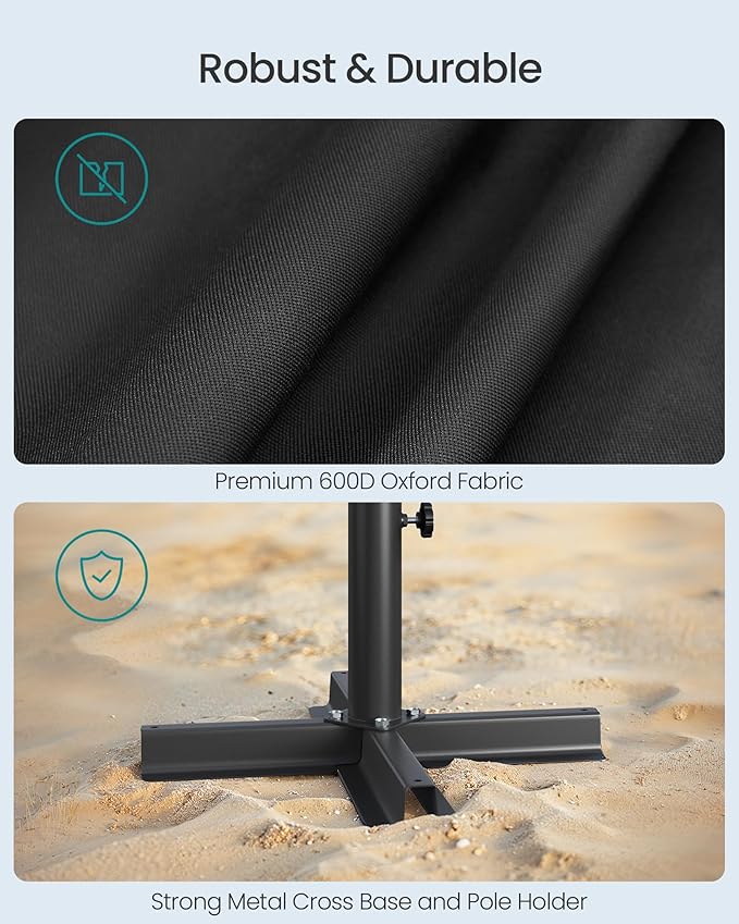 SONGMICS Umbrella Base, Round Patio Umbrella Stand, Sand Fillable Bag 66 lb, for 5-10 ft Umbrellas, Heavy-Duty, for Poles of Different Diameters, Oudoor Beach Lawn, Black UGUB0041B01
