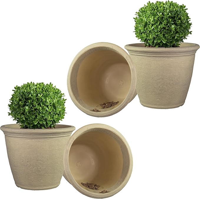 Sunnydaze 20-Inch Anjelica Large Plastic Pot for Plants - Outdoor Double-Walled Large Plastic Planter with Drillable Drainage Holes - Beige - 4pk