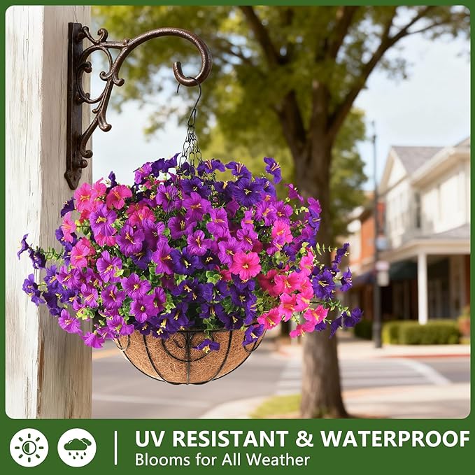 INQCMY Artificial Flowers for Outdoors Fake Plants Spring Decoration, 12 Bundles Faux Petunias UV Resistant No Fade Realistic Silk Flower for Outside Planters Patio Porch Yard Window Box
