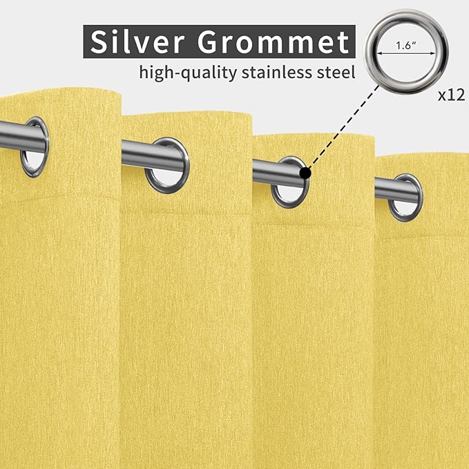Easy-Going Linen Look Outdoor Curtains Waterproof Windproof Porch Curtains, Soft Thicken Outdoor Privacy Curtains for Patio, Gazebo, Grommet Top and Tab Bottom Drape, 1 Panel, 110x96 inch, Yellow