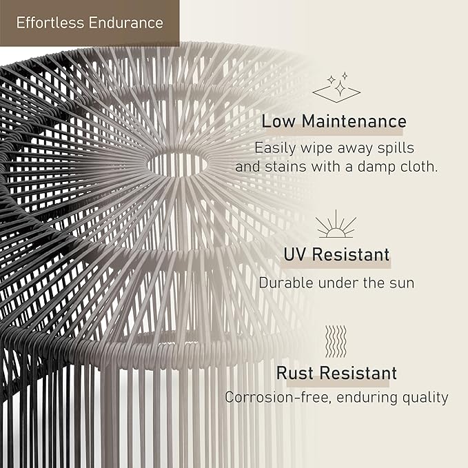 Furniture of America Ysar Boho Rattan Round Coffee Table Outdoor with Metal Frame, All-Weather and Rust Resistant, Handcrafted Coastal Furniture for Patio, Poolside, Garden, Yard, Black