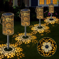 4 Pack Solar Pathway Lights Lights Outdoor, LED Solar Lantern Bright Metal Retro Waterproof, Outside Decorative Rose Hanging Lanterns Solar Powered for Path Lawn Patio Yard Walkway (Rose, 4 Pack)