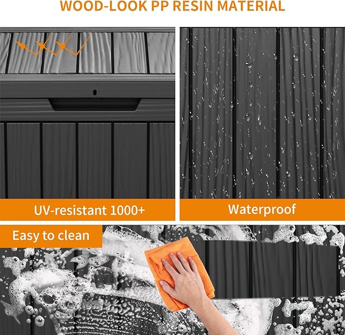 46 Gallon Outdoor Deck Box, Lockable Waterproof Outdoor Storage Boxes For Garden Tools,Indoor Cushions,Accessories Outside Storage Resin Weatherproof Container(Black)