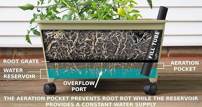 Emsco Group 2342-1HD City Picker Self Watering and Improved Aeration – Mobile Unit with Casters-Sand Raised Bed Grow Box