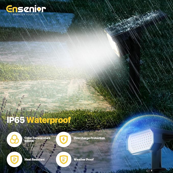Ensenior Solar Spotlights Outdoor, 56 LEDs Brightness Adjustable 6500K LED Solar Garden Lights, Halloween Christmas Landscape Lighting for Flag/Yard/Pathway, IP65 Waterproof - 6 Pack