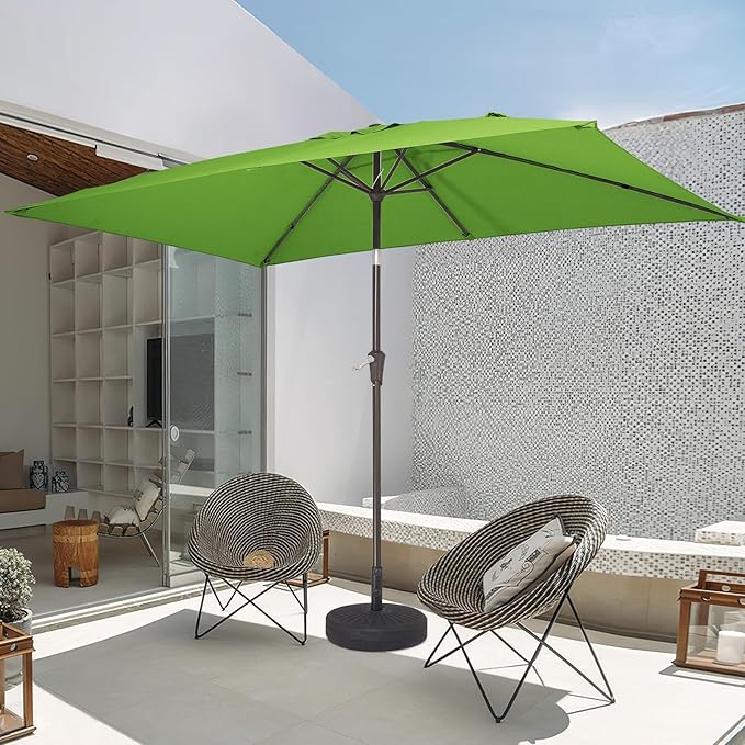 JEAREY 6.5x10 ft Rectangular Patio Umbrellas Rectangle Outdoor Umbrella with Push Button Tilt and Crank, Market Table Umbrella 6 Sturdy Ribs UV Protection for Poolside Garden Backyard Deck, Glass Green
