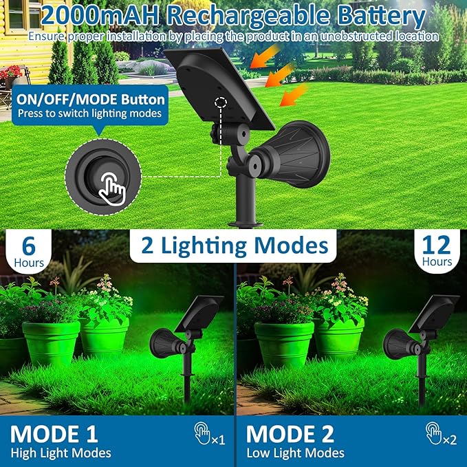 T-SUNUS Green Solar Landscape Spot Lights 4 Pack, IP65 Waterproof Garden Outdoor Spotlights Auto On/Off for St. Patrick's Day Halloween Christmas, Security Spotlight for Flag Tree Patio Driveway Pond