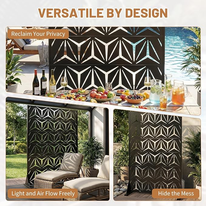 VINGLI Privacy Fence Panels, 72H’’ x 47W’’ Metal Privacy Screen Freestanding, Decorative Privacy Panels for Patio Garden Pool, Outdoor & Indoor (Y-Shaped)