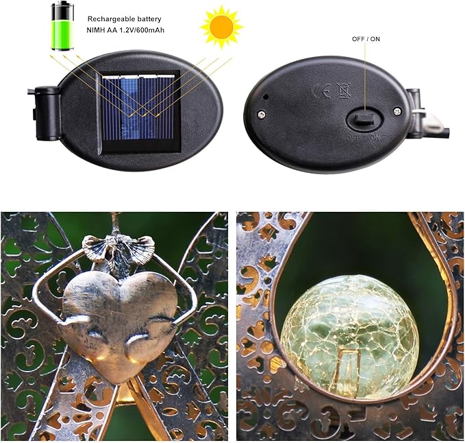 KAIXOXIN LEDs Solar Stake Lights for Garden Metal Warm White, Memorial Gift - Perfect as Remembrance & Sympathy Gifts (Angel-Bronze) (Angel)