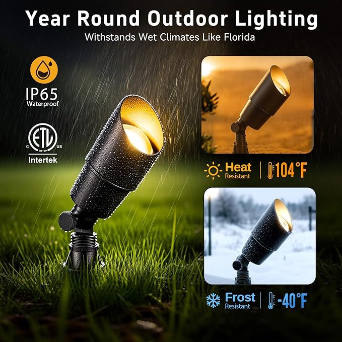 Gardenreet Landscape Spotlights Low Voltage - Brass Outdoor Uplight LED 12V, Wired Spot Lights IP65 Waterproof, Black for Exterior Garden Yard Tree House with 5W 2700K Warm White MR16 Bulb