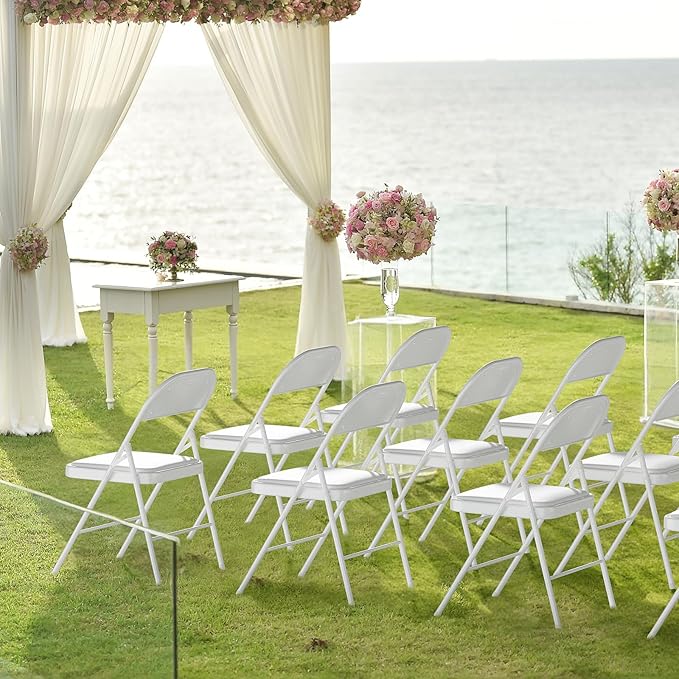 VINGLI 20 Pack Folding Chairs with Padded Seats, Metal Frame with Pu Leather Seat & Back, Capacity 350 lbs, White