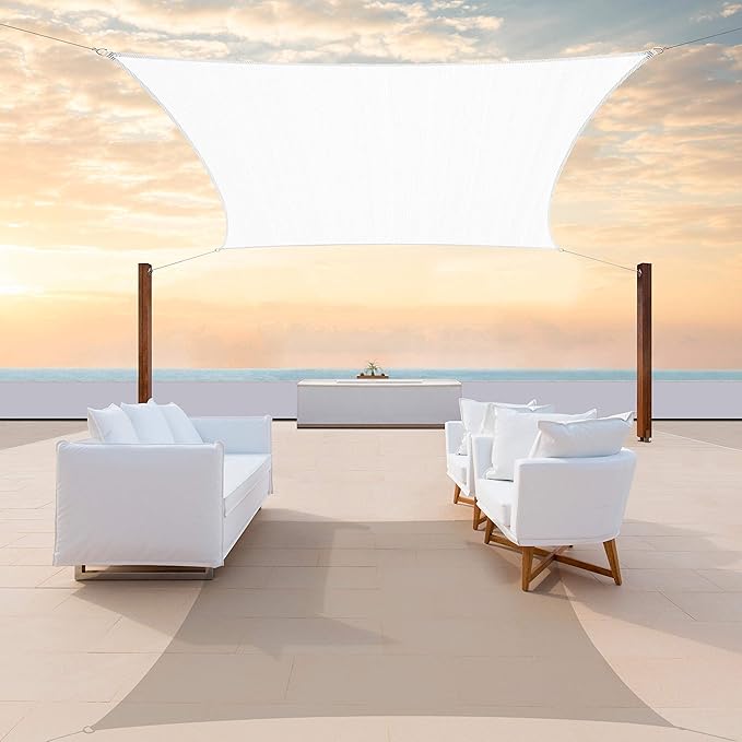 ColourTree TAPR1616 Custom Size 8' x 17' White Sun Shade Sail Canopy UV Block UPF50 Rectangle - Commercial Standard Heavy Duty - 190 GSM - 3 Years Warranty