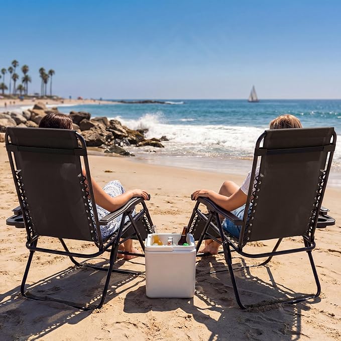 Homall Zero Gravity Chair Patio Folding Lawn Lounge Chairs Outdoor Lounge Gravity Chair Camp Reclining Chair with Pillows for Poolside Backyard and Beach Set of 2 (Dark Black)