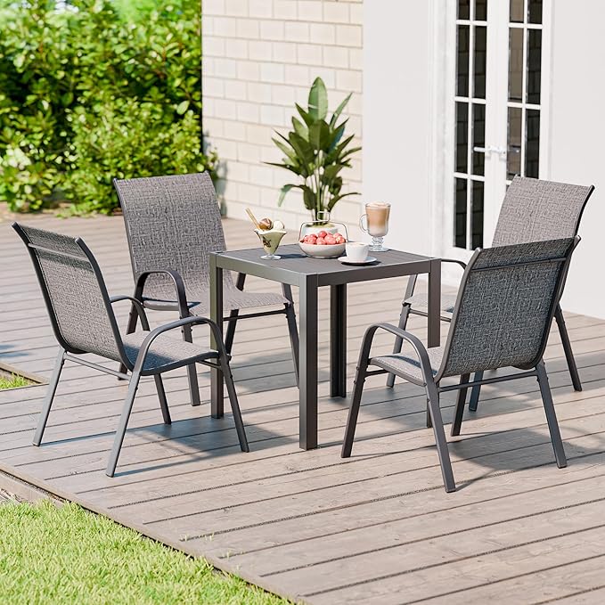 Betterhood Patio Chairs Set of 6, Stackable Outdoor Dining Chairs Set with Breathable Seat Fabric, All-Weather Powder-Coated Metal Frame for Deck, Pool Side and Backyard, 350LBS Capacity