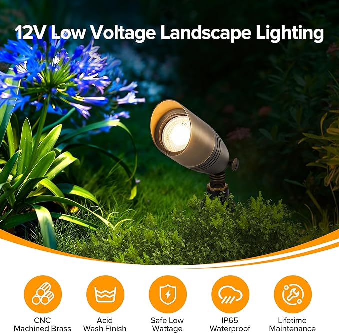 LUTEC Solid Brass Low Voltage Landscape Lighting, 12V Heavy Duty Waterproof Landscape Spotlights Bronze, Wired Uplights Outdoor Fixtureswith ABS Spike, Garden Yard Pathway Tree with MR16 Bulb