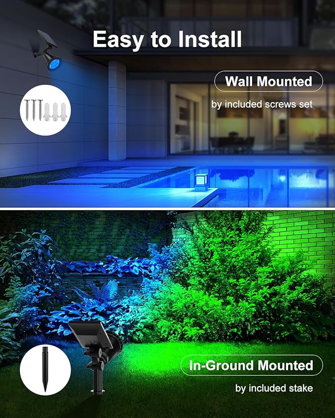 4 Pack Color Change Solar Spotlights Outdoor for Christmas Decorations, Tree, Snowman, Santa Claus, Elk Statue, Waterproof RGB Lanscape Spot Lights Uplighting for Outside House Wall, Yard, Garden