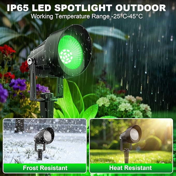 St. Patrick's Day Green Spotlights Outdoor, 14 LED Landscape Lighting with US Plug, IP65 Waterproof Spot Lights for Tree Yard Garden Pathway Halloween Christmas Decor, 4 Pack