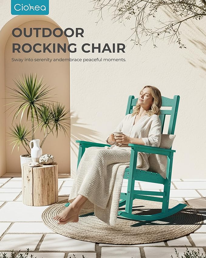 Ciokea Oversized Outdoor Rocking Chairs Set of 3, 380lbs Heavy-Duty Large Patio Rocker, High Back Cozy Porch Chairs, Weather Resistant Patio Rocking Chairs for Outside, Fire Pit, Deck, Aruba Blue