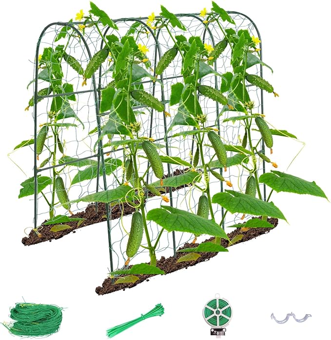 Cucumber Trellis for Raised Bed,U-Shape Garden Trellis for Climbing Plants Outdoor, Metal Arch Trellis for Vegetables, Plant Support for Vine,Tomato, Pea (Green, 49.6" L×30" W×47.2" H)