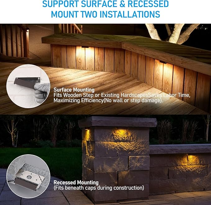 LEONLITE 8-Pack 4 Inch LED Hardscape Lighting, Update Retaining Wall Lights, LED Landscape Lighting, 12-24V AC/DC Paver Light Low Voltage, 1W/2W/3W Dimmable Outdoor Step Lights, 2700K Soft White, ETL