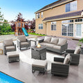 Belord Patio Furniture Set with Fire Pit Table: 9 Pieces Wicker Oversize Patio Conversation Set with Outdoor Swivel Glider Rocker Rattan Couch Ottomans, Anti-Rust Frame, Removable Cushion Beige