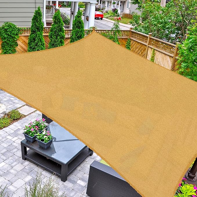 ASTEROUTDOOR Sun Shade Sail Rectangle 12' x 12' UV Block Canopy for Patio Backyard Lawn Garden Outdoor Activities, Sand