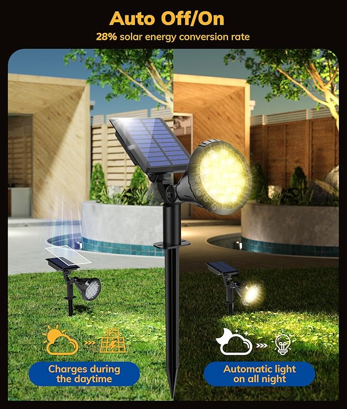 Solar Spot Lights for Outside, 21 LED Outdoor Solar Lights for Yard, 4 Pack Solar Spotlights Waterproof Auto On/Off for Landscape, Wall, Garden, Pool, Tree, Pathway and Driveway(Warm White)