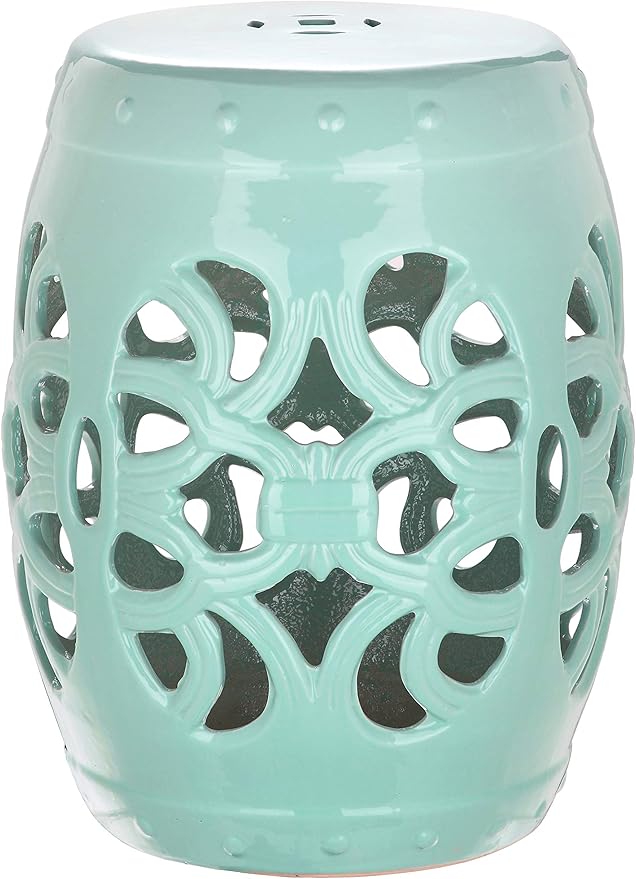 Safavieh Imperial Vine Ceramic Decorative Garden Stool, Light Blue