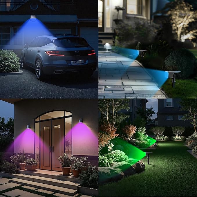 TECKNET Solar Color Changing Lights, 7 Lighting Modes Solar Spot Lights Outdoor Waterproof IP68, 4 Pack Multicolor RGB Outdoor Lights for Garden Yard Landscape Decor (RGB)