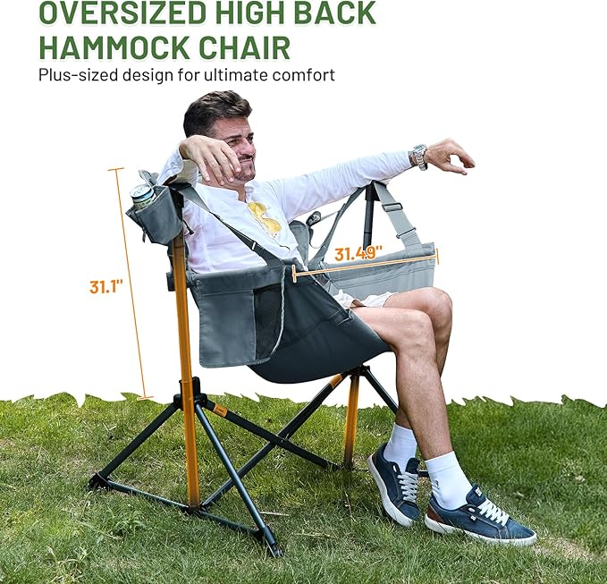 TIMBER RIDGE Hammock Camping Chair, Oversized Swinging Hammock Chair with Adjustable Back and Seat for Outdoor Lawn, Sports, Supports 400lbs, Grey